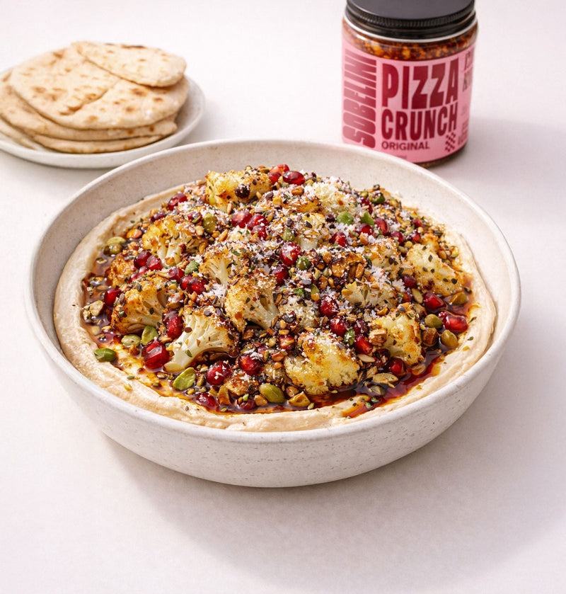 Roasted Cauliflower, Hummus, Pistachios, Pomegranate & Sobelini Pizza Crunch