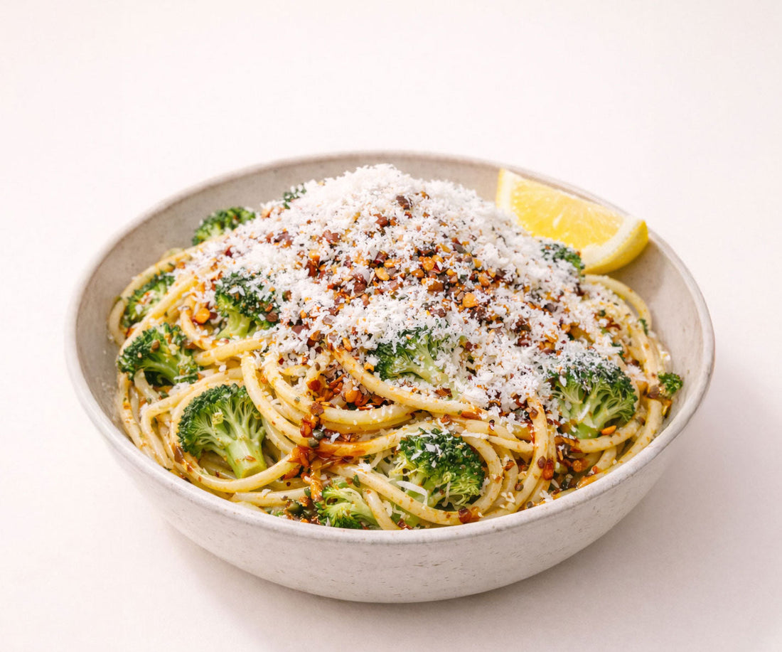 Spaghetti with Broccoli, Pecorino & Sobelini Pizza Crunch